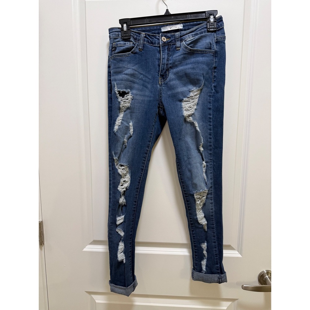 KanCan KC11004 Distressed Skinny Jeans Medium Wash Blue Shredded Denim Size 7 27